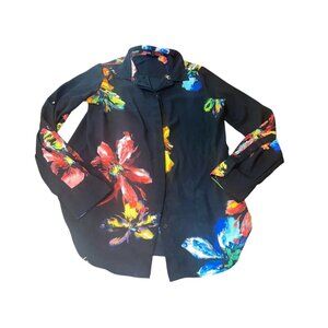 MOSSIMO Women's Size Small Button Up Blouse Black Floral